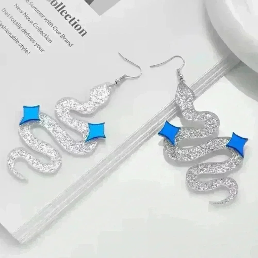 Glittery Silver Snake Oversized Earrings, Festival, Christmas, New Year’s, Party - Picture 2 of 6